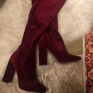 Maroon thigh high boots